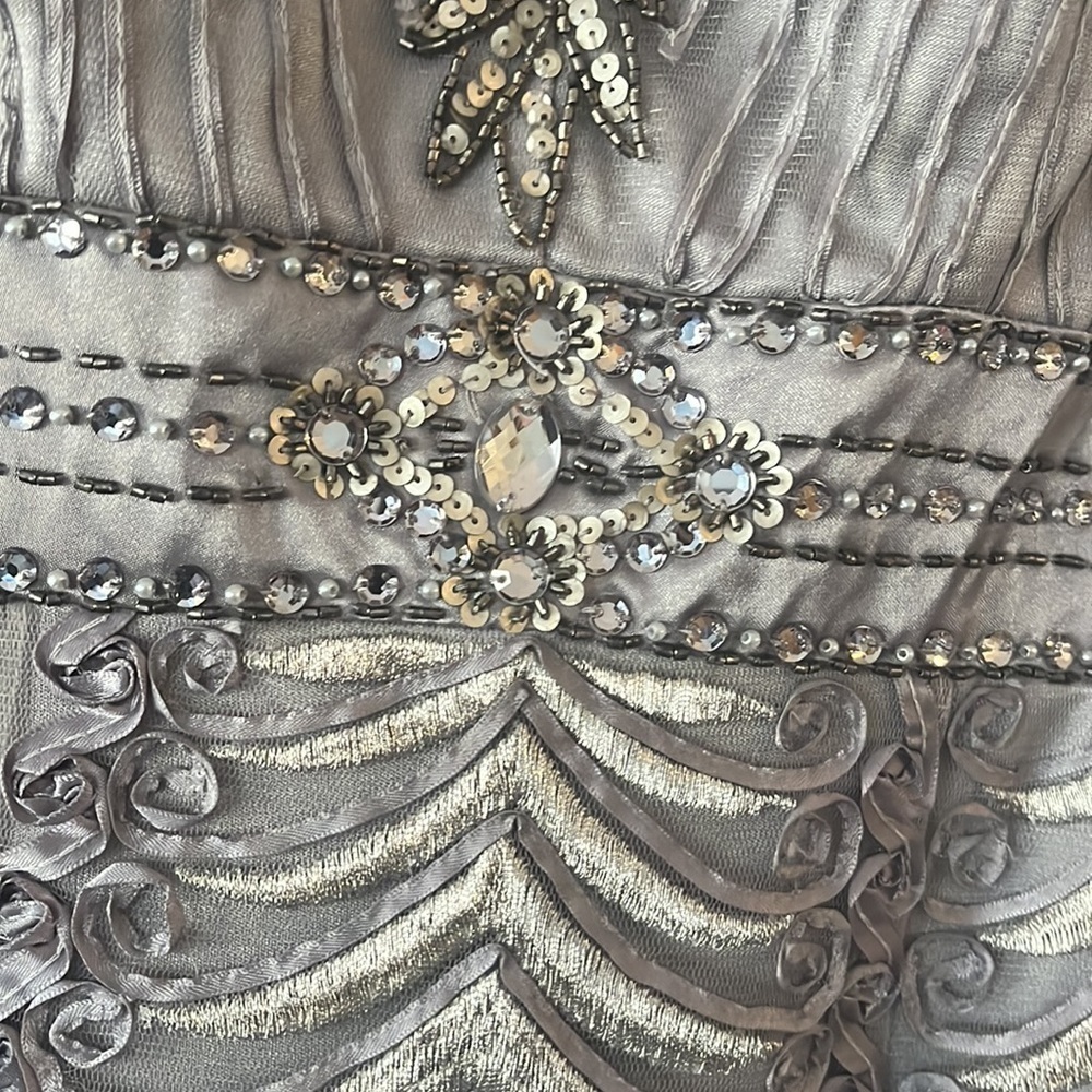SUE WONG NOCTURNE silver beaded formal cocktail dress size 6 - Picture 6 of 9